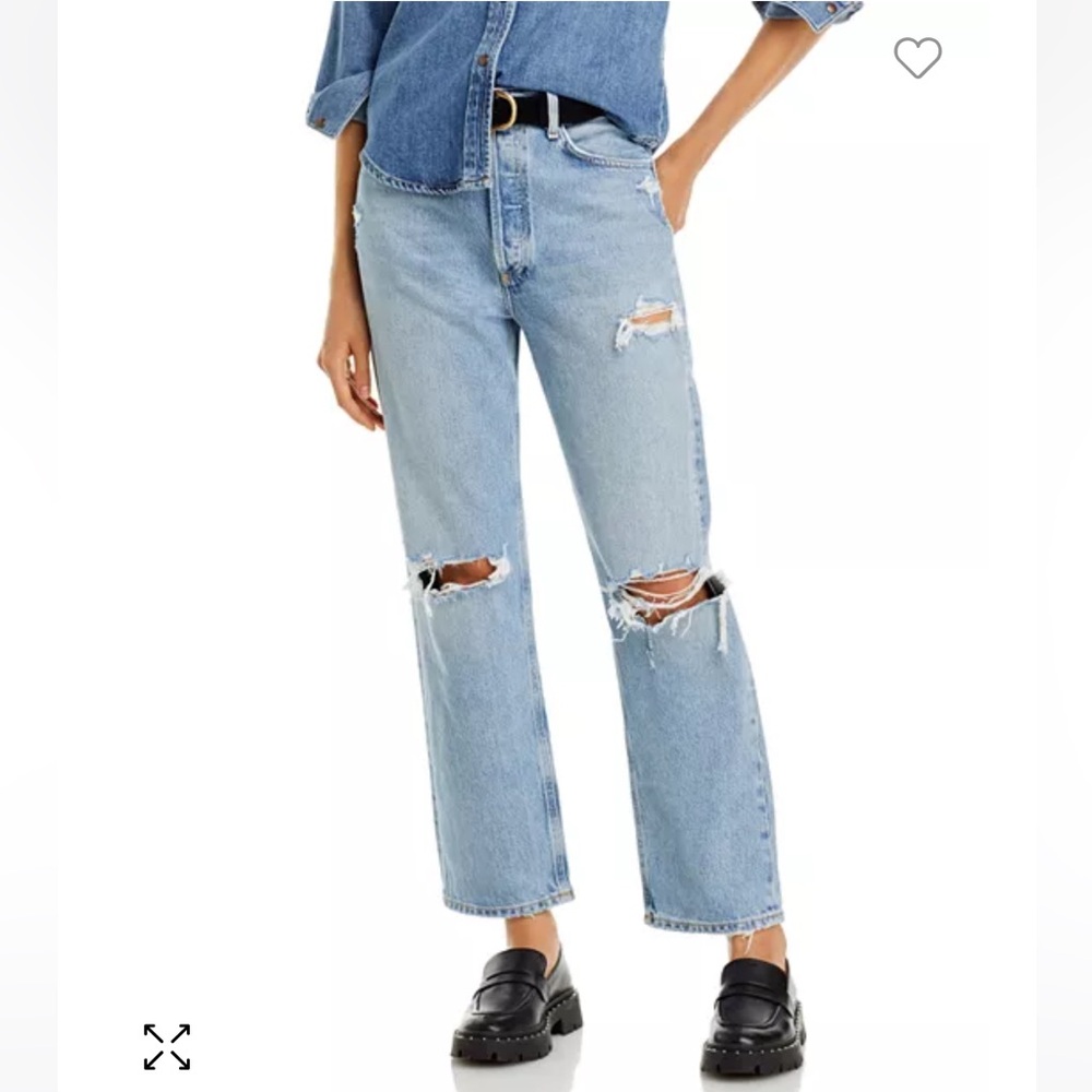 AGOLDE 90's Ripped High Rise Straight Jeans in Threadbare